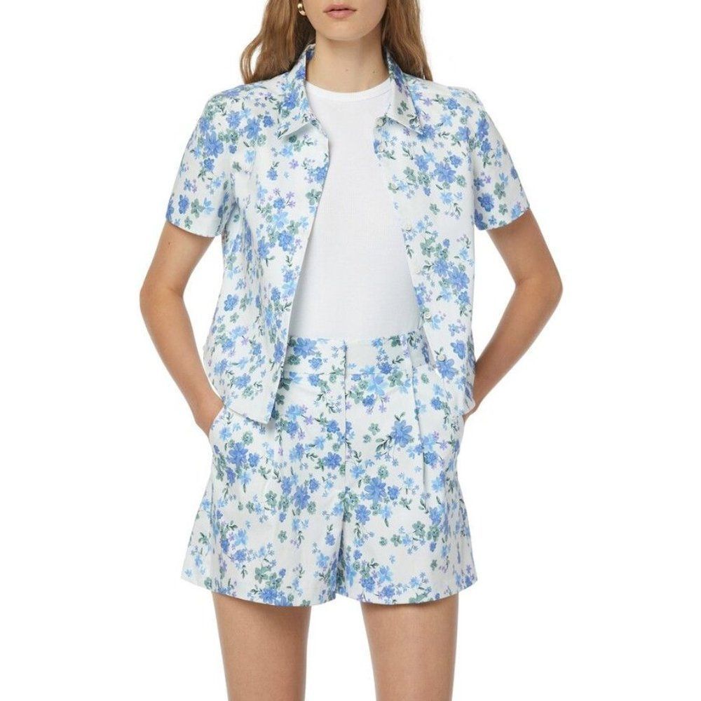 Favorite Daughter The Lemon Tree Button Front Crop Top Blue Floral Blouse